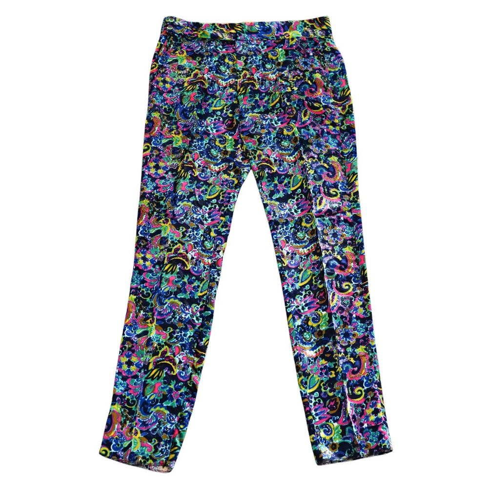 Mens 36 Paisley Velvet Gurkha Pants Multicolor Flat Front Slim Fit Trousers
